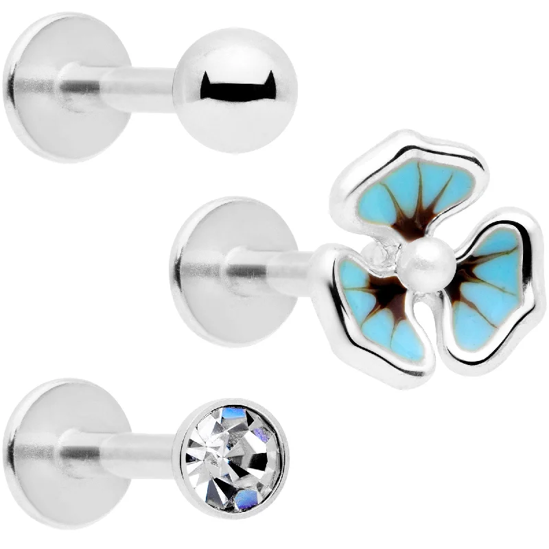 Adjustable Lip Rings for Perfect Fit16 Gauge 5/16 Clear Gem Blue Flower Labret Monroe Tragus Set of 3 Adjustable Lip Rings for Perfect Fit16 Gauge 5/16 Clear Gem Blue Flower Labret Monroe Tragus Set of 3