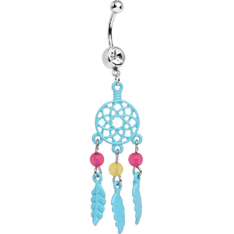 Stunning Belly Rings for Trendy Women -Aqua Blue Summer Dreamcatcher Bohemian Belly Ring Stunning Belly Rings for Trendy Women -Aqua Blue Summer Dreamcatcher Bohemian Belly Ring