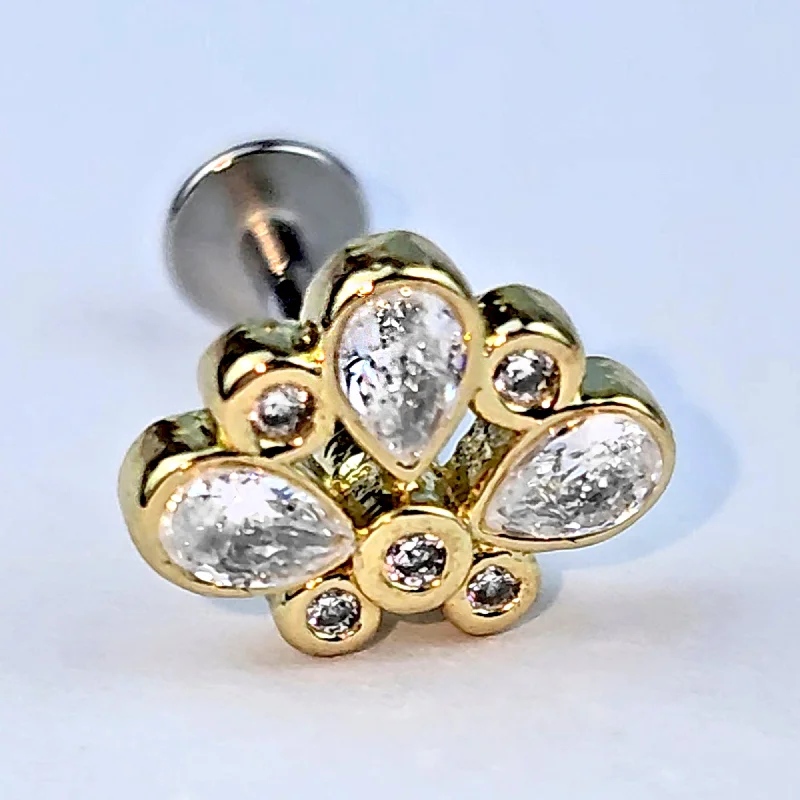 Durable Lip Rings for Long-Lasting Wear16 Gauge 1/4 Clear Gem Golden Crown Deluxe Labret