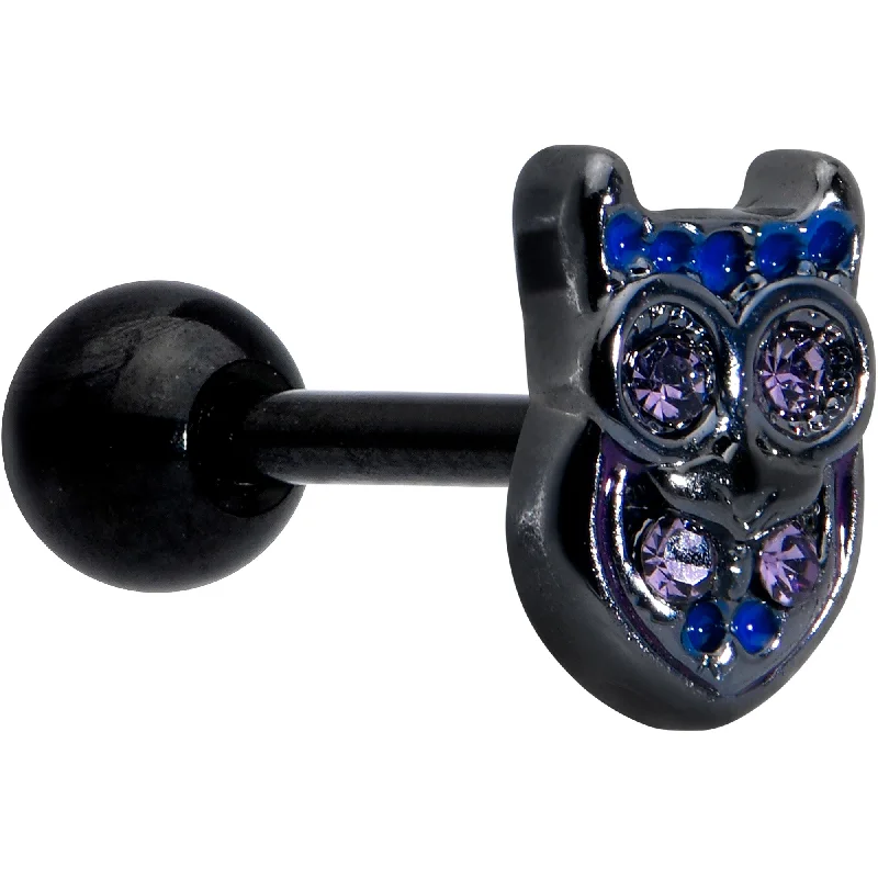Women's Earrings – Elegant Designs for Every Personality--16 Gauge 1/4 Purple Gem Black Opulent Owl Cartilage Tragus Earring Women's Earrings – Elegant Designs for Every Personality--16 Gauge 1/4 Purple Gem Black Opulent Owl Cartilage Tragus Earring