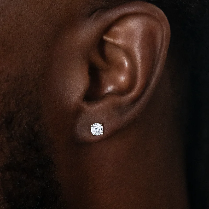 Shop Durable Men's Earrings for Everyday Wear-5mm Round Cut Diamond Stud Earrings in White Gold