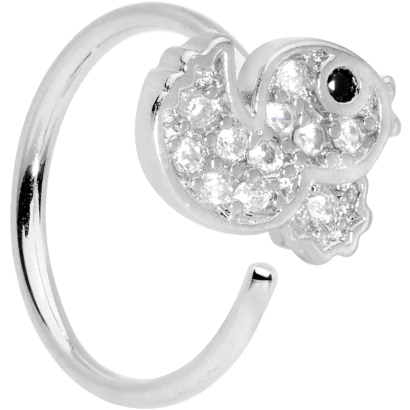 Nose Rings for Edgy Look -18 Gauge 3/8 Clear Black CZ Gem Ducky Nose Hoop