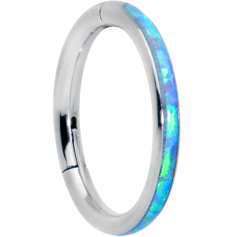 Stylish and Trendy Lip Rings for Edgy Looks16 Gauge 5/16 Blue Synthetic Opal Forward Facing Hinged Segment Ring Stylish and Trendy Lip Rings for Edgy Looks16 Gauge 5/16 Blue Synthetic Opal Forward Facing Hinged Segment Ring