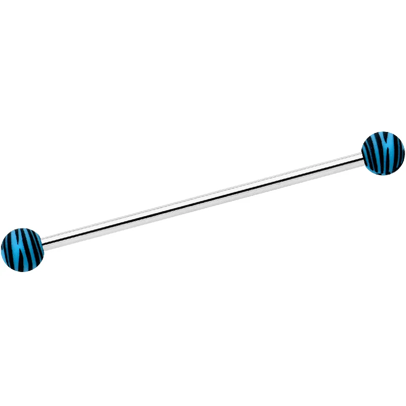 Women's Earrings – Elegant Designs for Every Personality--14 Gauge Matte Blue Zebra Stripe Industrial Barbell 38mm