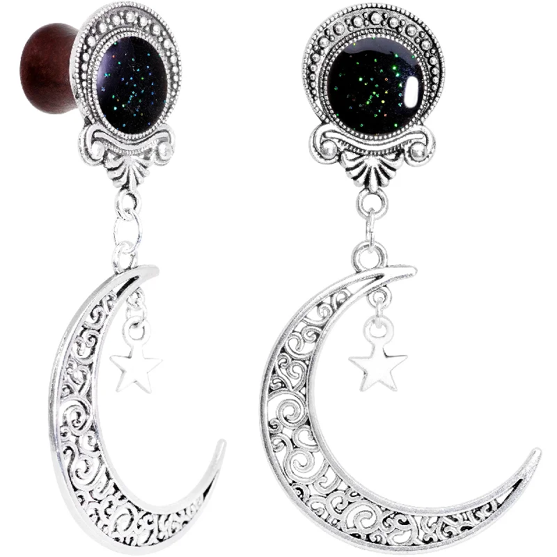 Women's Earrings – Elegant Designs for Every Personality--Handmade Beechwood Dark Crescent Moon Dangle Saddle Plug Set Sizes 8mm to 20mm