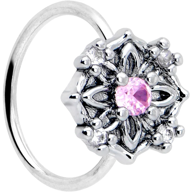 Comfortable and Elegant Nose Rings -20 Gauge 5/16 Pink CZ Gem Flower Circle Nose Hoop Comfortable and Elegant Nose Rings -20 Gauge 5/16 Pink CZ Gem Flower Circle Nose Hoop