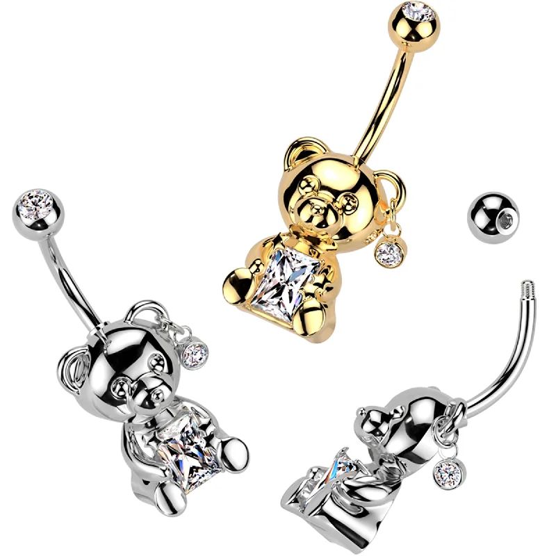 Comfortable Belly Rings with Shiny Finish -Teddy Bear Belly Ring 14k Gold Plated with CZ Gem Comfortable Belly Rings with Shiny Finish -Teddy Bear Belly Ring 14k Gold Plated with CZ Gem
