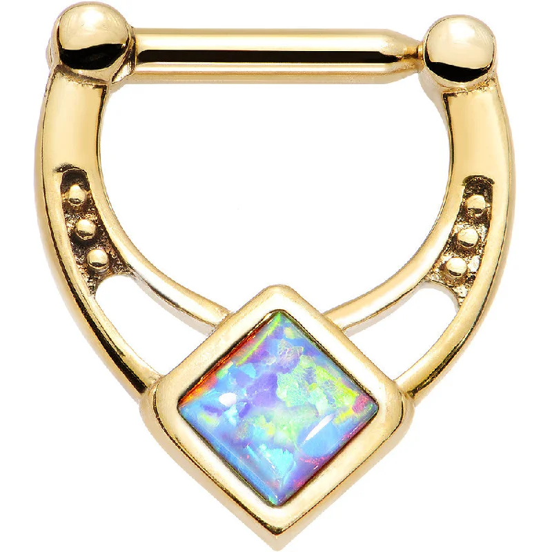 Nose Rings for Trendy Women’s Fashion -14 Gauge 5/16 Blue Faux Opal Gold PVD Glamour Septum Clicker Nose Rings for Trendy Women’s Fashion -14 Gauge 5/16 Blue Faux Opal Gold PVD Glamour Septum Clicker