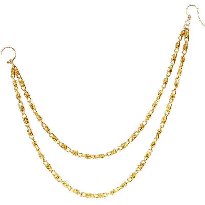 Designer Nose Rings for Statement Fashion -Handcrafted Gold Anodized Titanium Double Sweep Ear to Nose Chain Designer Nose Rings for Statement Fashion -Handcrafted Gold Anodized Titanium Double Sweep Ear to Nose Chain