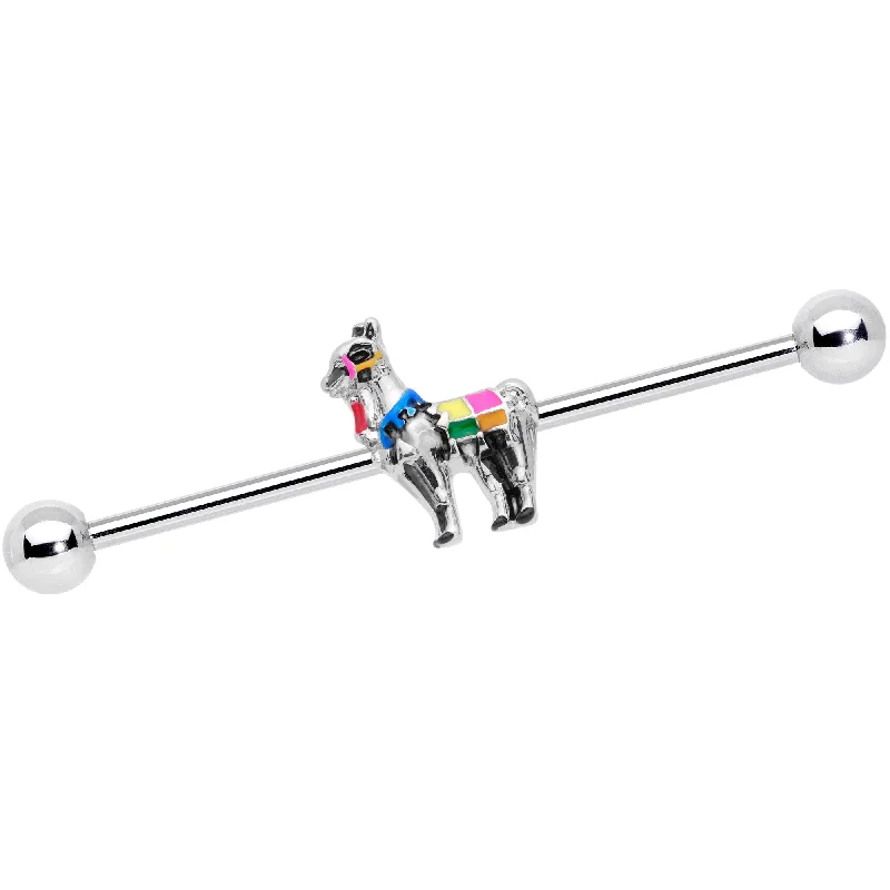 Women's Earrings – Elegant Designs for Every Personality--14 Gauge Colorful Drama Llama Industrial Barbell 38mm