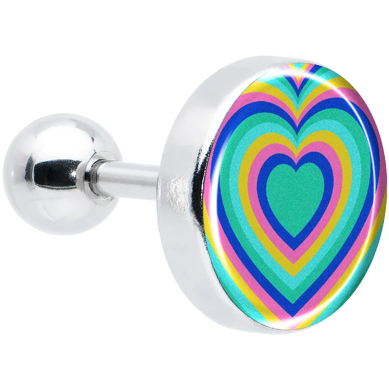 Women's Earrings – Elegant Designs for Every Personality--16 Gauge 1/4 Rainbow Retro Heart Tragus Cartilage Earring