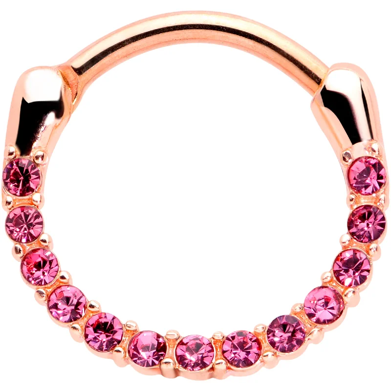 Women's Earrings – Elegant Designs for Every Personality--16 Gauge 3/8 Pink Gem Rose Gold Tone Paved Cartilage Clicker