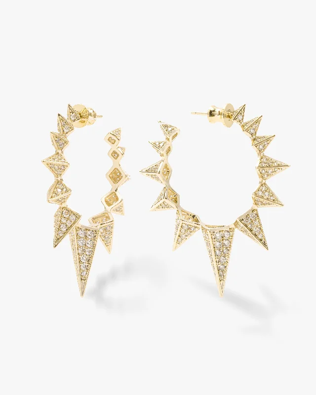 Women's Earrings – Elegant Designs for Every Personality--Mama Gabriella Pavé Spiked Hoops - Gold|White Diamondettes