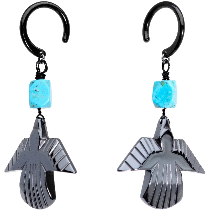 Women's Earrings – Elegant Designs for Every Personality--Handcrafted Black Plated Natural Turquoise Thunderbird Ear Weights