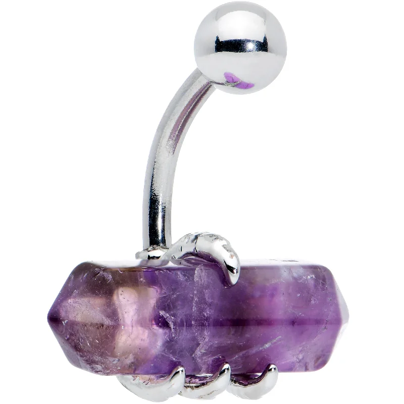 Comfortable Belly Rings for Chic Fashion -Purple Amethyst Stone Claw Belly Ring