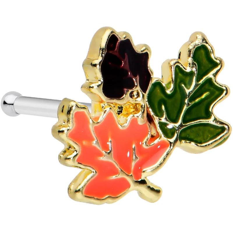 Bold Nose Rings for Stylish Impact -20 Gauge 1/4 Lovely Autumn Leaves Nose Bone