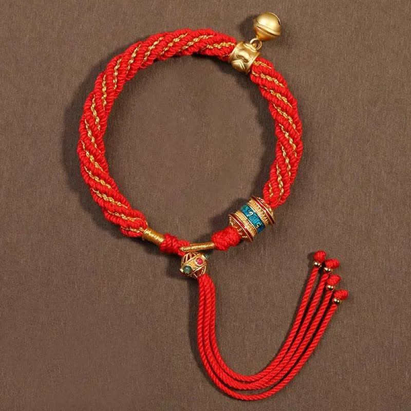 Stylish Beaded Bangle Bracelets for Women-Buddha Stones Tibetan Handmade Luck Protection Thangka Prayer Wheel Bell Charm Braid String Bracelet