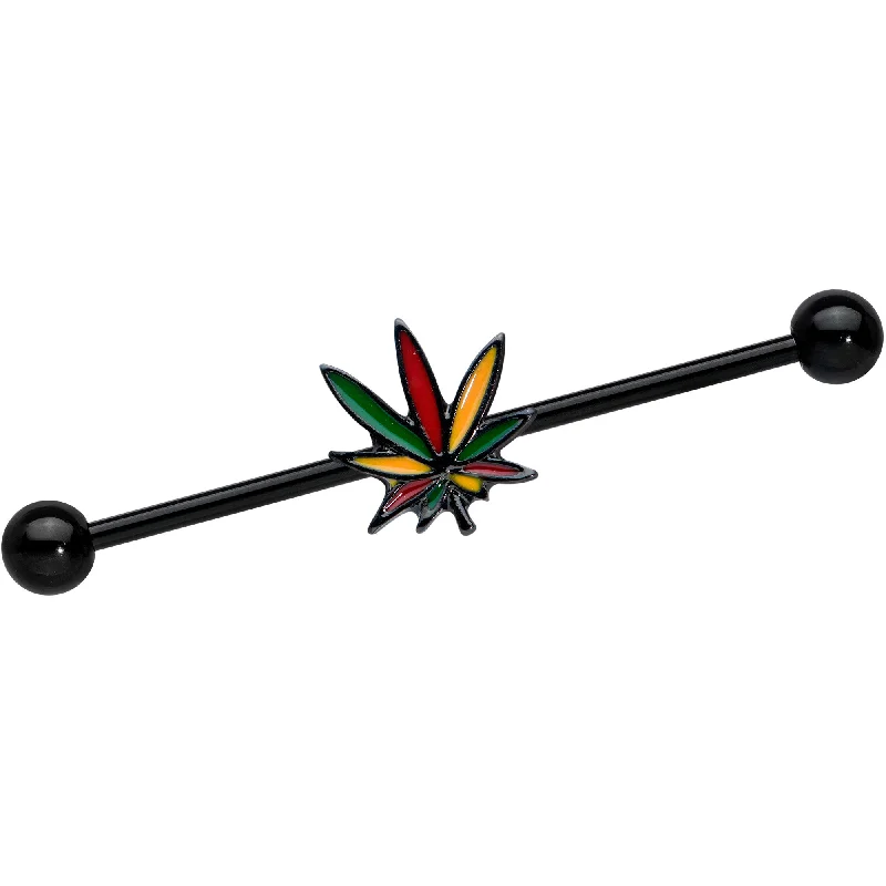 Women's Earrings – Elegant Designs for Every Personality--14 Gauge Black Multicolor Weed Pot Leaf Industrial Barbell 38mm