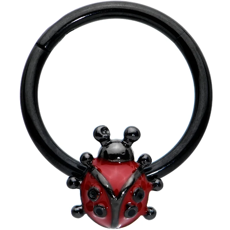 Stylish Nose Rings for Trendy Women -16 Gauge 3/8 Black Classic Ladybug Hinged Segment Ring Stylish Nose Rings for Trendy Women -16 Gauge 3/8 Black Classic Ladybug Hinged Segment Ring