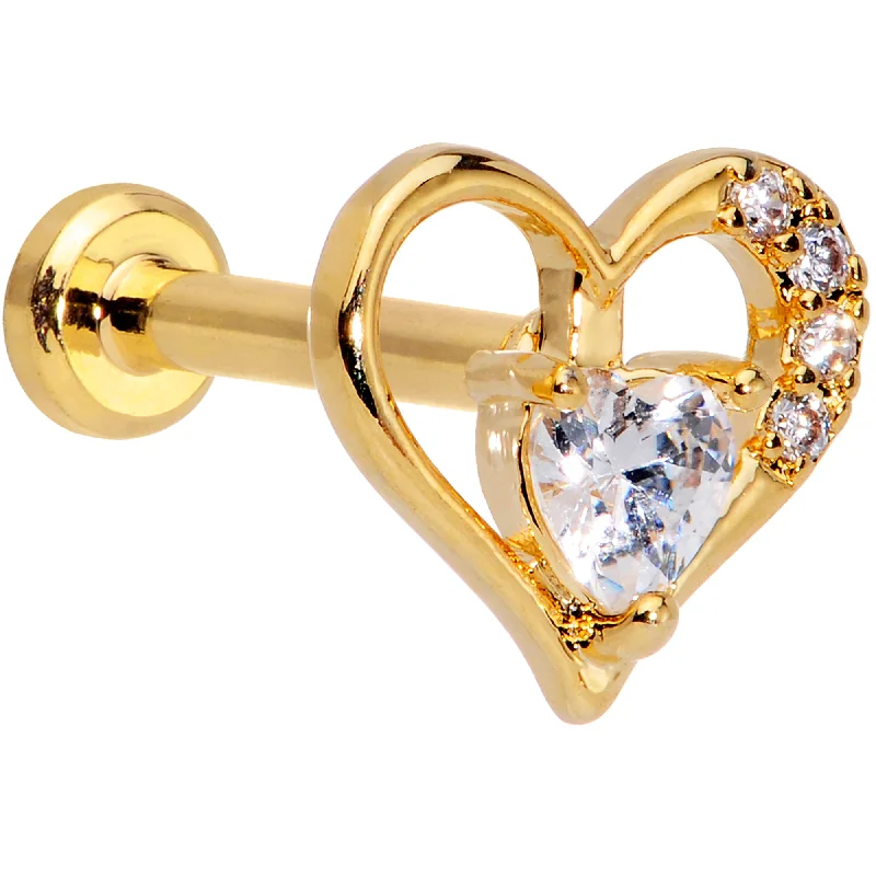 Elegant Lip Rings for Refined Style16 Gauge 5/16 Clear CZ Gem Gold Tone Heart Internally Threaded Labret Elegant Lip Rings for Refined Style16 Gauge 5/16 Clear CZ Gem Gold Tone Heart Internally Threaded Labret