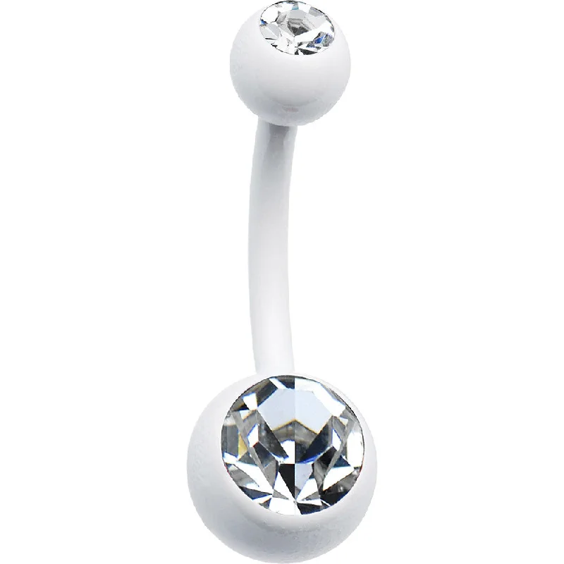 Simple Belly Rings with Elegant Accents -White Clear Double Gem Belly Ring