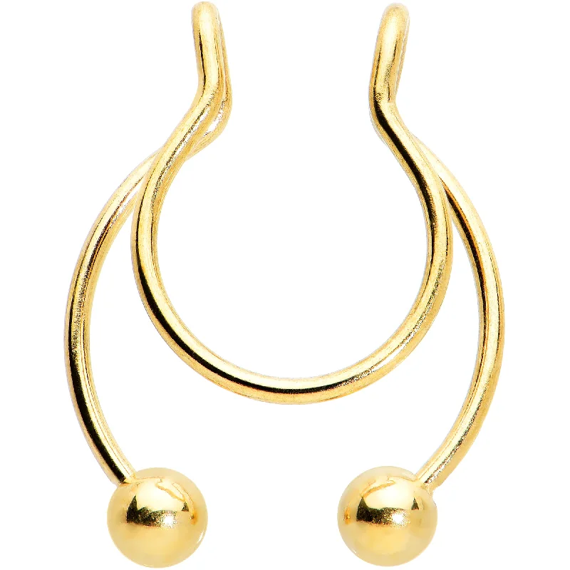 Nose Rings for Expressive Style -Gold Tone Horseshoe Ball Fake Septum Ring Nipple and Clip on Earring Nose Rings for Expressive Style -Gold Tone Horseshoe Ball Fake Septum Ring Nipple and Clip on Earring