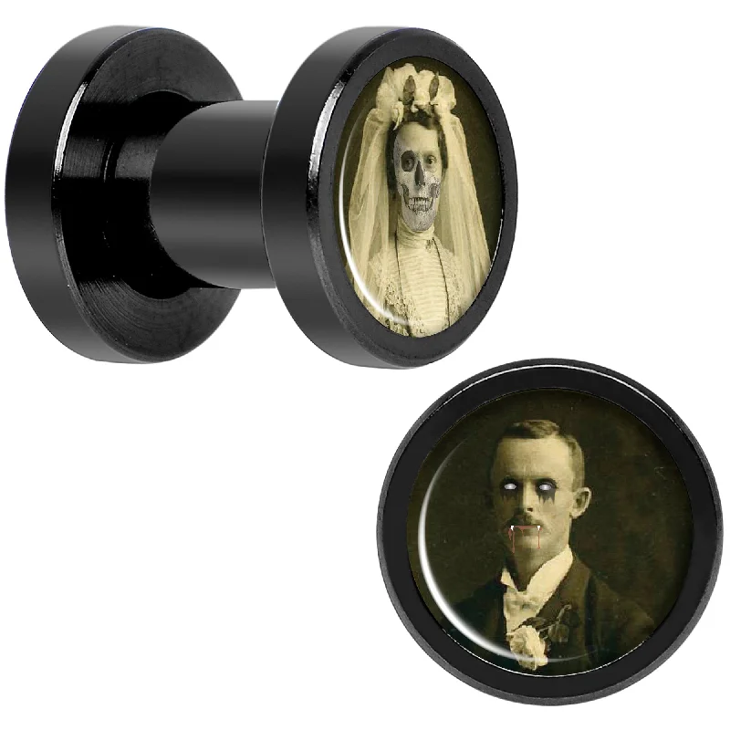 Women's Earrings – Elegant Designs for Every Personality--Undead Bride and Groom Halloween Black Anodized Plug Set 4 Gauge Women's Earrings – Elegant Designs for Every Personality--Undead Bride and Groom Halloween Black Anodized Plug Set 4 Gauge