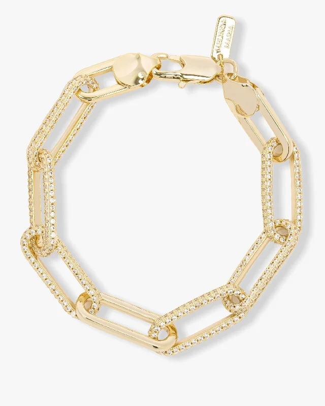 Stylish Anklets with Modern Features-Carrie Pavé Chain Link Bracelet - Gold|White Diamondettes Stylish Anklets with Modern Features-Carrie Pavé Chain Link Bracelet - Gold|White Diamondettes