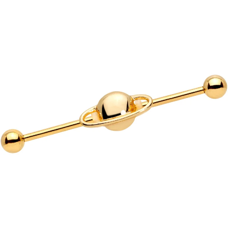 Women's Earrings – Elegant Designs for Every Personality--14 Gauge Gold PVD Alien Spaceship Industrial Barbell 38mm Women's Earrings – Elegant Designs for Every Personality--14 Gauge Gold PVD Alien Spaceship Industrial Barbell 38mm