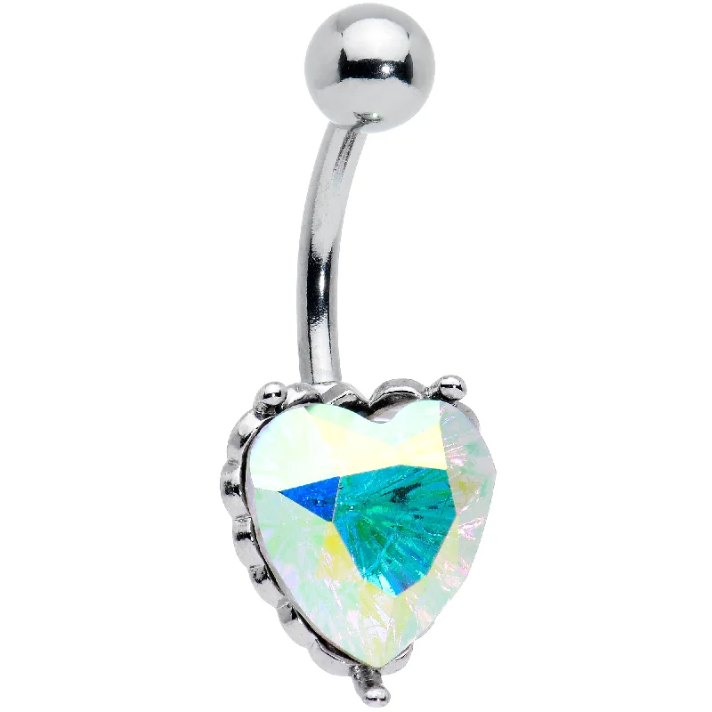 Comfortable Belly Rings with Elegant Touch -Clear CZ Gem Great Big Heart Valentines Day Belly Ring Comfortable Belly Rings with Elegant Touch -Clear CZ Gem Great Big Heart Valentines Day Belly Ring