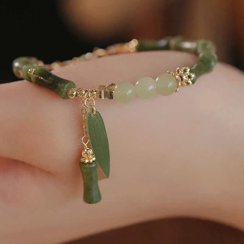 Gemstone Bangles for Women with Colorful Stones-Buddha Stones Jade Bamboo Leaf Lily Of The Valley Pattern Luck Abundance Bracelet Gemstone Bangles for Women with Colorful Stones-Buddha Stones Jade Bamboo Leaf Lily Of The Valley Pattern Luck Abundance Bracelet