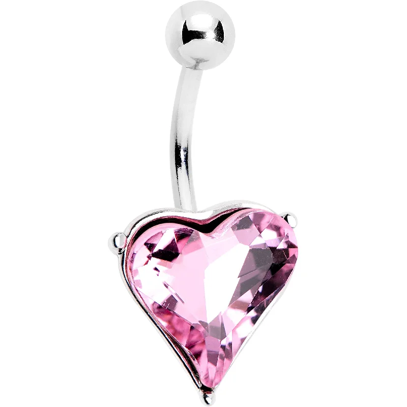 Trendy Belly Rings for Fashion Enthusiasts -Pink Gem Huge Heart Belly Ring