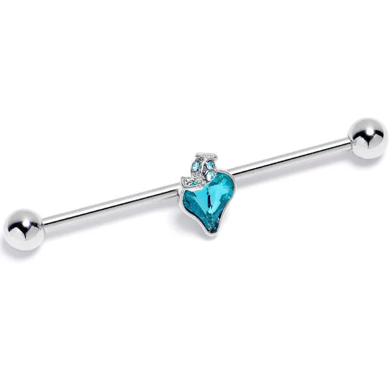 Women's Earrings – Elegant Designs for Every Personality--14 Gauge Blue CZ Gem Strawberry Love Industrial Barbell 38mm