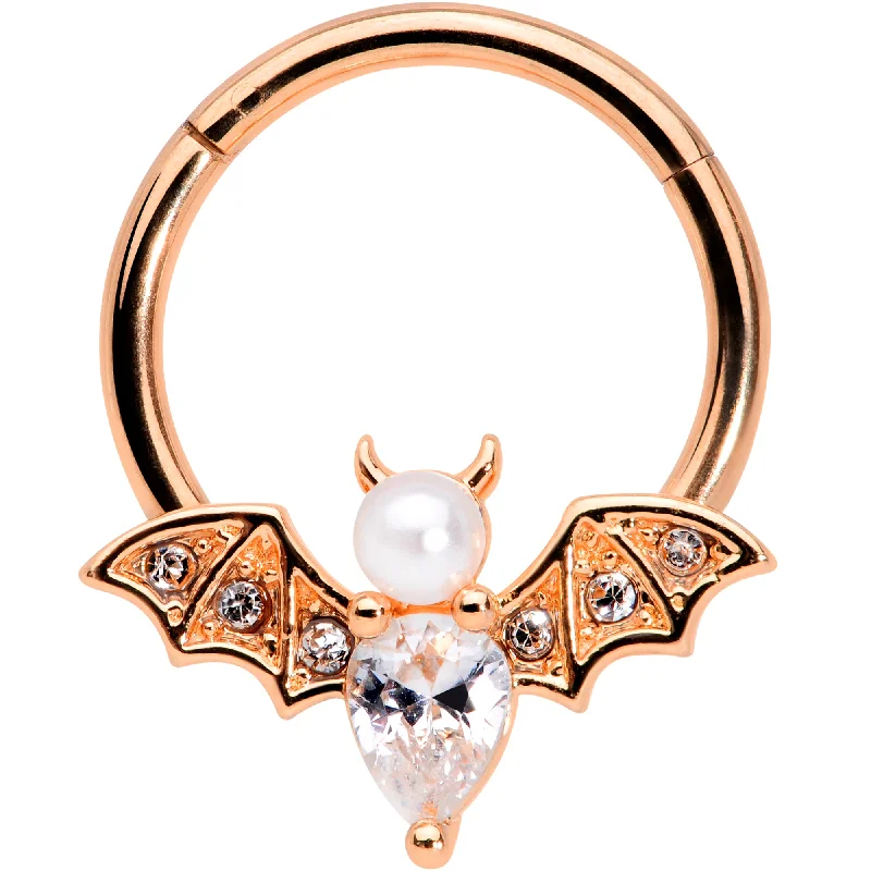 Nose Rings for Everyday Fashion -16 Gauge 3/8 Clear Gem Rose Gold Tone Bat Halloween Segment Ring Nose Rings for Everyday Fashion -16 Gauge 3/8 Clear Gem Rose Gold Tone Bat Halloween Segment Ring