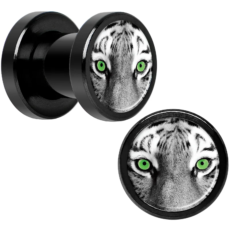 Women's Earrings – Elegant Designs for Every Personality--Black White Tiger Eyes Black Anodized Screw Fit Plug Set 2 Gauge Women's Earrings – Elegant Designs for Every Personality--Black White Tiger Eyes Black Anodized Screw Fit Plug Set 2 Gauge