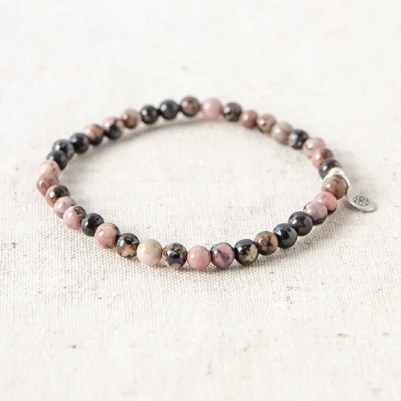 Women's Bangles with Silver and Gemstone Inlays-Rhodochrosite Energy Bracelet