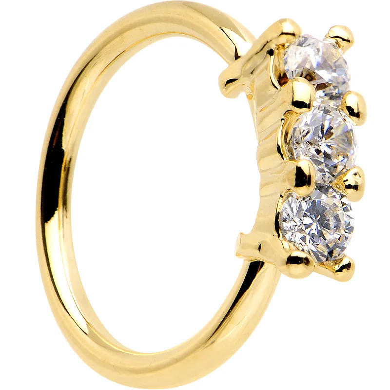Fashion-Forward Nose Rings -18 Gauge Clear CZ Trio Gold IP Annealed Seamless Circular Ring Fashion-Forward Nose Rings -18 Gauge Clear CZ Trio Gold IP Annealed Seamless Circular Ring