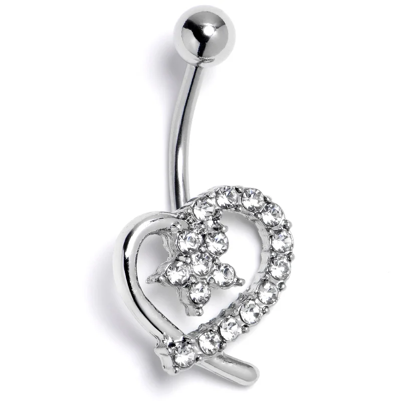 Belly Rings for Trendy Piercings -Clear CZ Gem Internally Threaded Blossom Heart Belly Ring Belly Rings for Trendy Piercings -Clear CZ Gem Internally Threaded Blossom Heart Belly Ring
