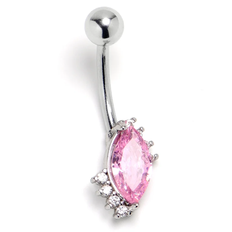Belly Rings with Unique Shape Designs -Pink Gem Firey Drop Belly Ring