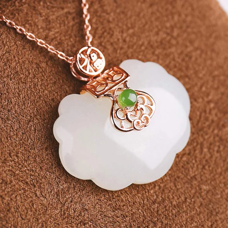 Shop Classic Women's Necklaces & Pendants with a Modern Twist-Buddha Stones 925 Sterling Silver White Jade Blessing Happiness Necklace Chain Pendant Shop Classic Women's Necklaces & Pendants with a Modern Twist-Buddha Stones 925 Sterling Silver White Jade Blessing Happiness Necklace Chain Pendant
