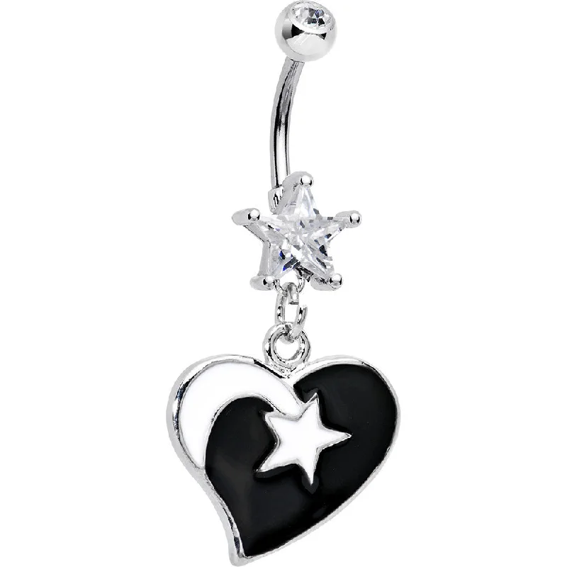 Designer Belly Rings for Fashion-Forward Women -Black and White Shooting Star Heart Belly Ring Designer Belly Rings for Fashion-Forward Women -Black and White Shooting Star Heart Belly Ring