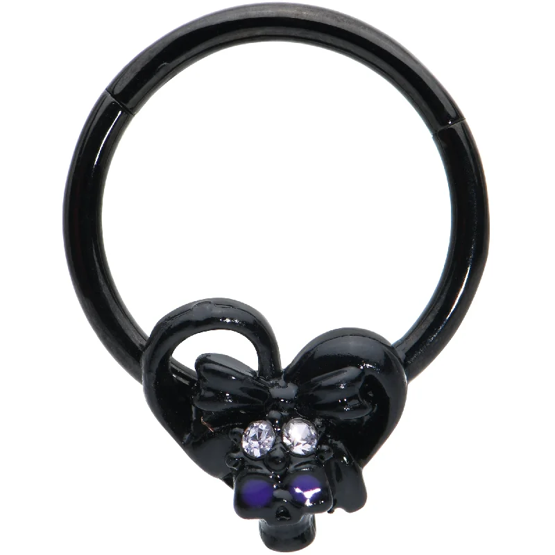 Trendy Gold Nose Rings -16 Gauge 3/8 Clear Gem Black Heart Skull Bow Hinged Segment Ring Trendy Gold Nose Rings -16 Gauge 3/8 Clear Gem Black Heart Skull Bow Hinged Segment Ring
