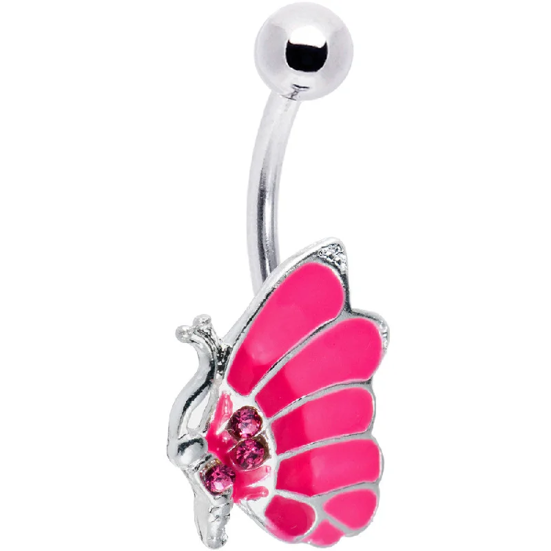 Trendy Belly Rings for Bold Fashionistas -Float on Pink Butterfly Belly Ring