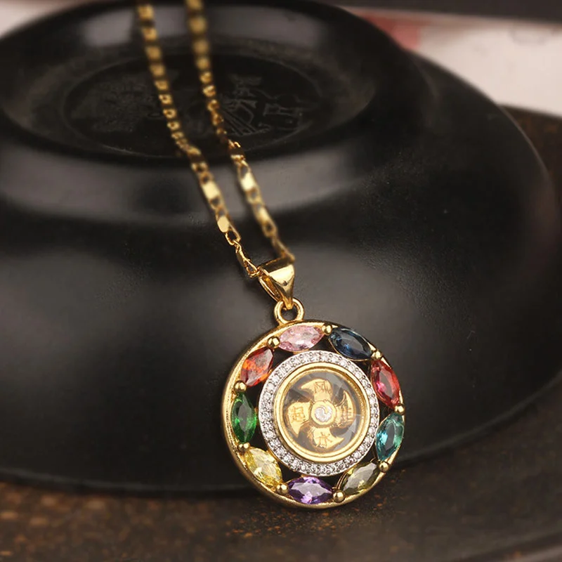 Shop Classic Women's  Necklaces & Pendants with a Modern Twist-Buddha Stones Colorful Zircon Copper Wealth Luck Rotation Bracelet Necklace Pendant