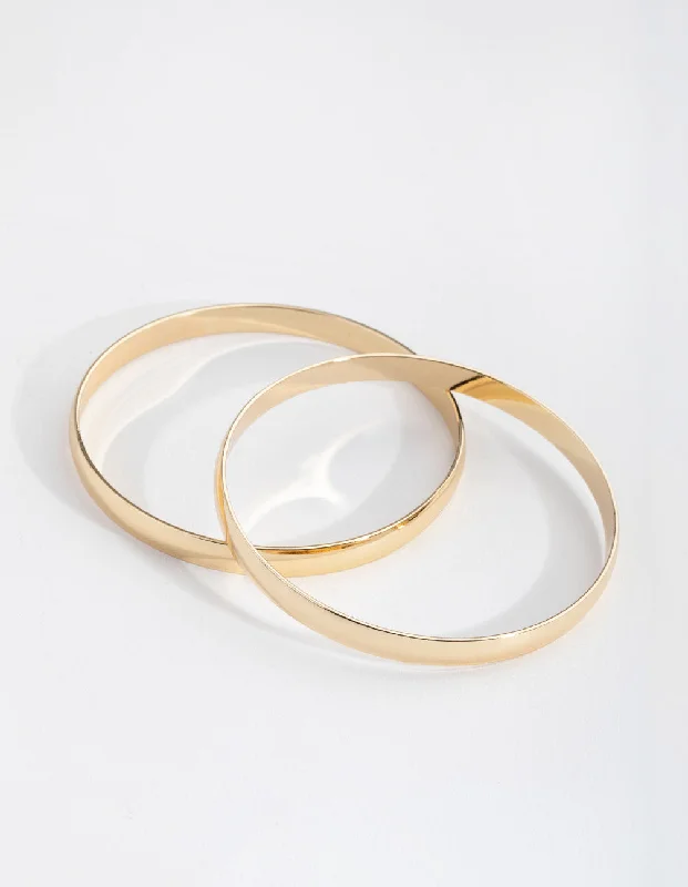 Women's Bangles with Simple Textures-Gold Plated Plain Hoop Bangle Bracelets