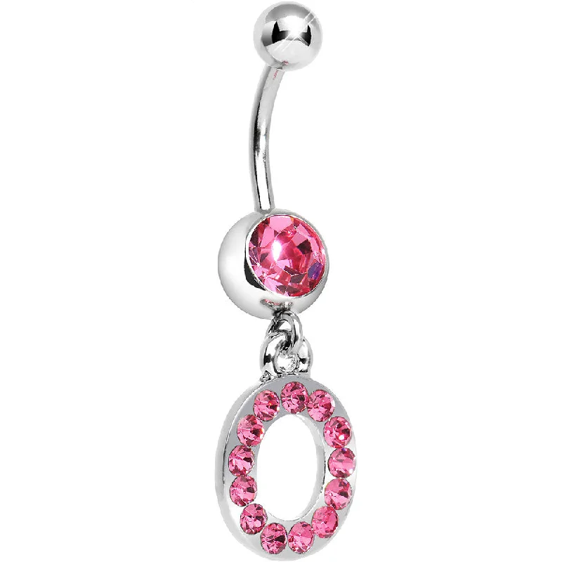 Belly Rings with Classic Design for Timeless Appeal -Pink Gem Letter O Initial Dangle Belly Ring Belly Rings with Classic Design for Timeless Appeal -Pink Gem Letter O Initial Dangle Belly Ring