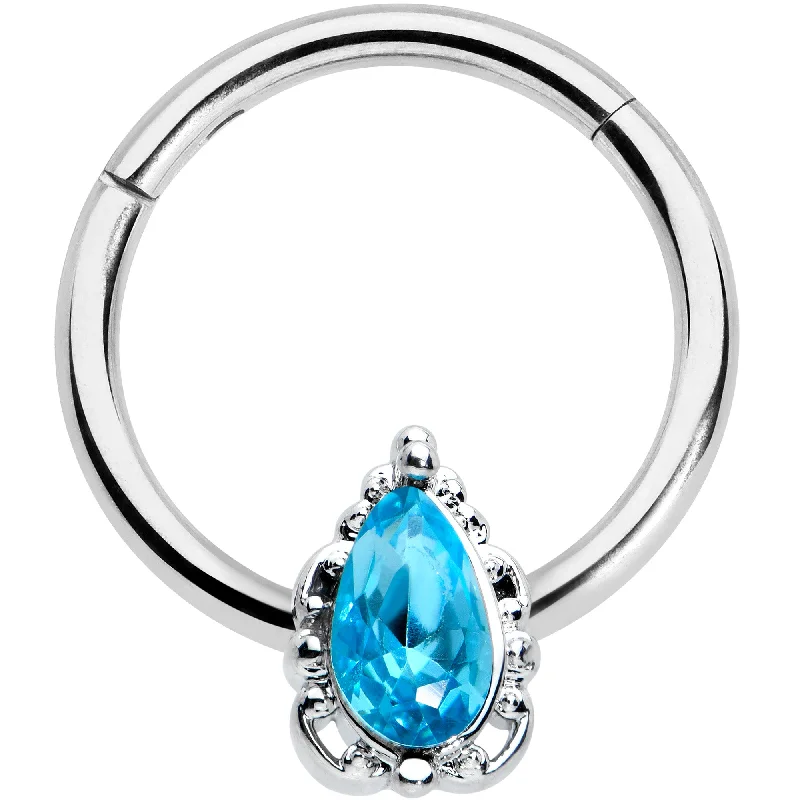 Nose Rings for Everyday Use -16 Gauge 3/8 Clear Blue Gem Oval Art Deco Hinged Segment Ring Nose Rings for Everyday Use -16 Gauge 3/8 Clear Blue Gem Oval Art Deco Hinged Segment Ring