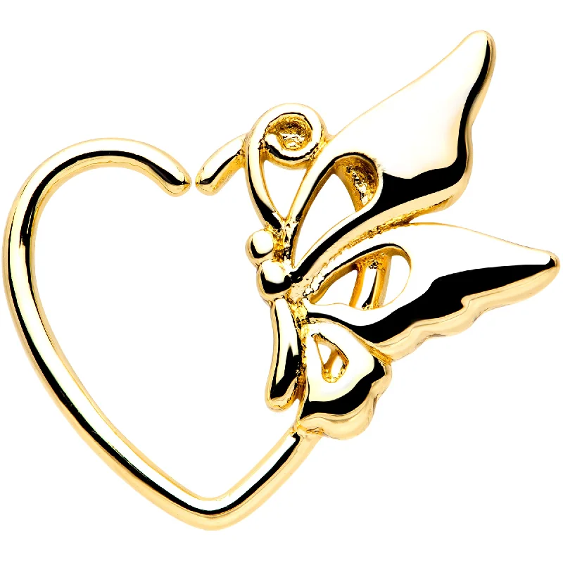 Nose Rings for New Piercings -18 Gauge 3/8 Gold Tone Butterfly Heart Left Ear Closure Ring Nose Rings for New Piercings -18 Gauge 3/8 Gold Tone Butterfly Heart Left Ear Closure Ring