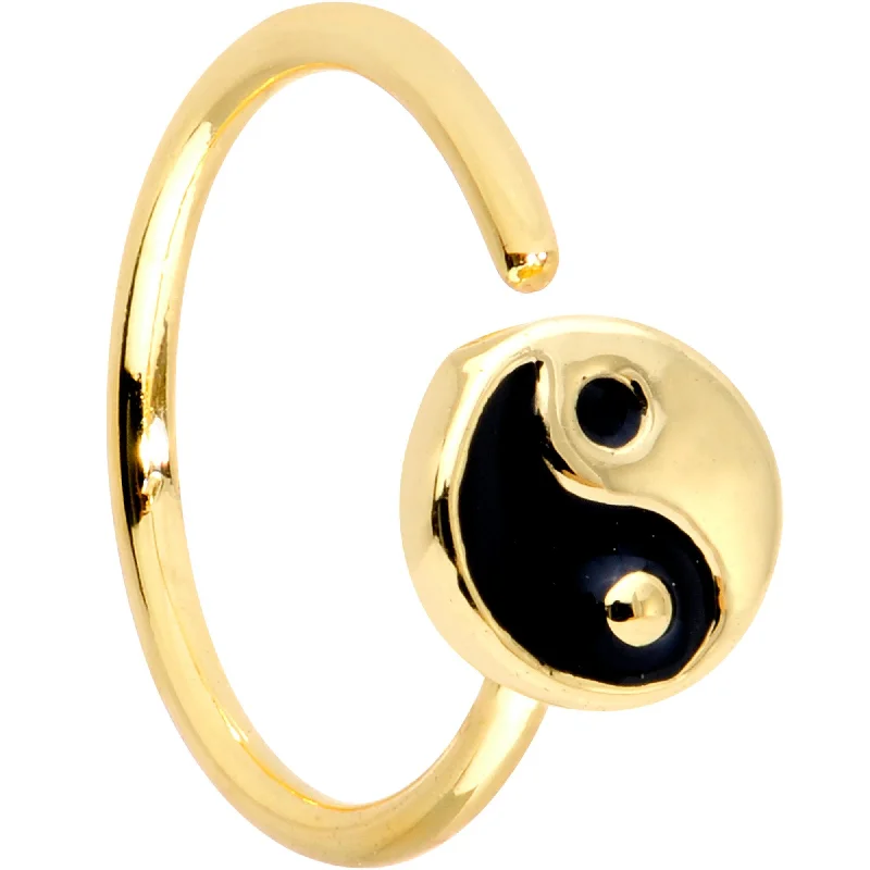 Premium Nose Rings -20 Gauge 5/16 Gold Tone Yin Yang Seamless Circular Ring