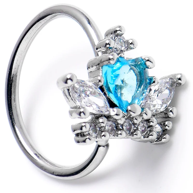 Trendy Gold Nose Rings -20 Gauge 5/16 Blue Clear CZ Gem Heart Crown Nose Hoop